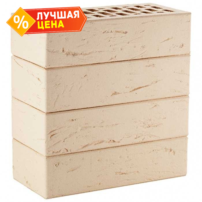 Кирпич облицовочный ЛСР слоновая кость рустик М175 250х120х65 мм