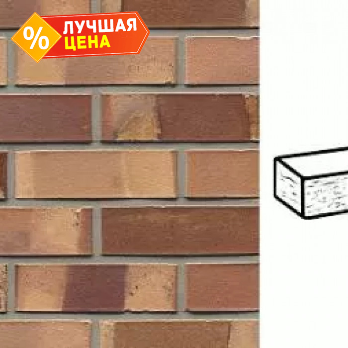 Кирпич клинкерный Muhr 08 KS Lachsrot Kohle Spezial рустик, 290х90х52 мм